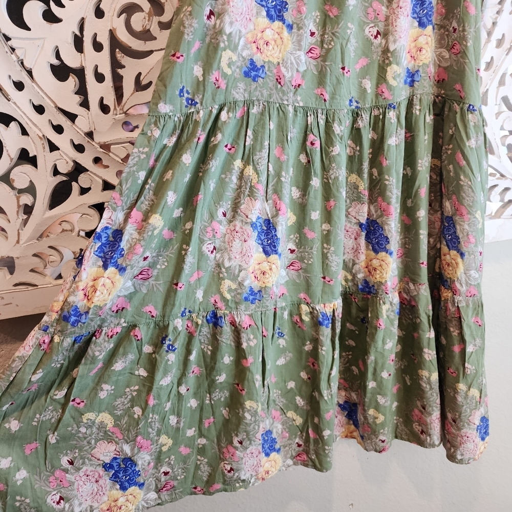 AUGUSTE THE LABEL OLIVE FLORAL MIDI DRESS, SLEEVELESS, BACK BOTTON OPEN SIZE 2 - Picture 9 of 12
